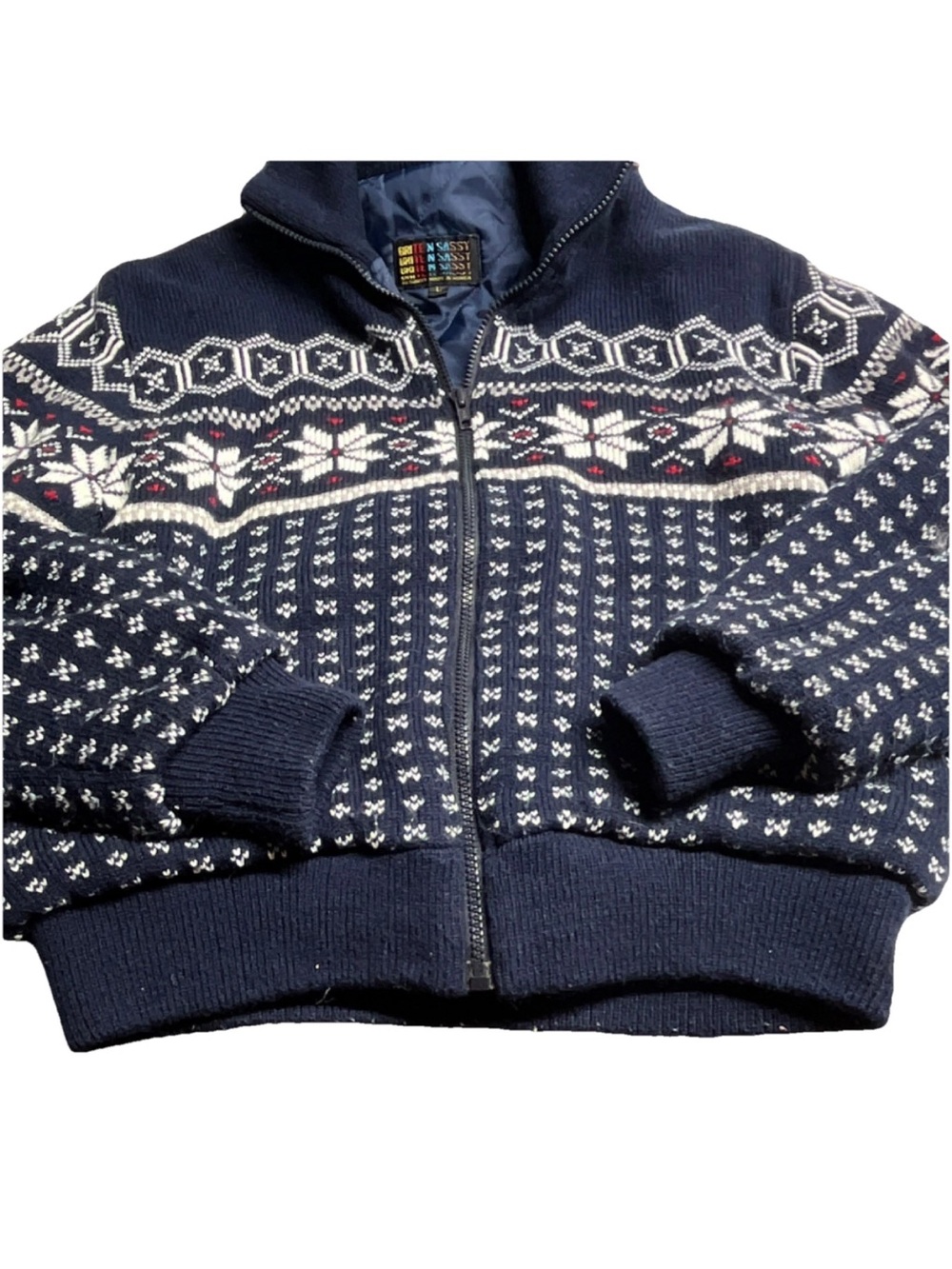 Men's Navy Fair Isle Full-Zip Knit Sweater VINTAGE